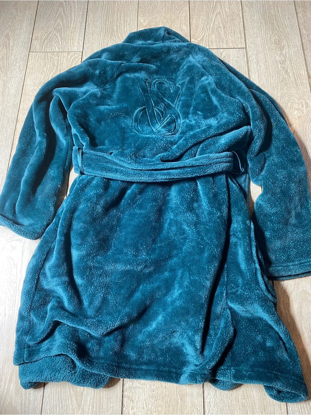 VICTORIA’S SECRET COZY SHORT PLUSH BATH ROBE POCKETS GREEN SIZE XS/S